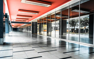 empty long corridor in the modern office building.